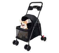 Poussette pliable pour petits chiens et chats - Sac de transport léger avec porte-gobelet, fenêtres respirantes et poche de rangement pour promenades en plein air (noir)