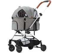 Poussette pliante de luxe pour animaux de compagnie, chariot de voyage pour chien/chat, sac de transport 2 en 1 + poussette avec panier de rangement pour chariot de voyage pour chien et chat (noir)