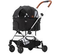 Poussette pliante de luxe pour chien/chat, sac de transport 2 en 1 + poussette avec panier de rangement pour chien et chat (noir) (noir)