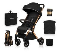 Lionelo Poussette pliable Cloe – jusqu'à 22 kg, harnais 5 points, grandes roues, moustiquaire – Noir