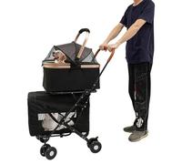 Poussette pliante pour animal de compagnie, 46 x 58 x 97 cm, 35 kg, poignée réglable, 3 en 1, avec sac de rangement arrière et 4 roues, poussette à deux étages pour animaux de compagnie (noir)