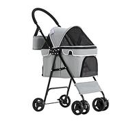 Poussette pliante pour animaux de compagnie pour chats/chiens, poussettes et landau de voyage pour chiot, poussette portable pour chien de petite et moyenne taille avec roue universelle (gris cla