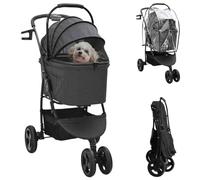 Poussette Pliante pour Animaux, Polyester Noir, 78 x 54 x 101 cm, Cadre | Pliage compact, roues pivotantes, verrou pied, poches latérales, panier inférieur, sorties parcs et ville