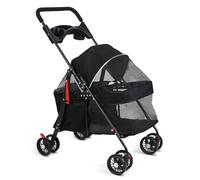 Poussette Pliante pour Chien et Chat, Chariot Tout Terrain à Roues avec Porte-Gobelet, Canopy Réglable, Grand Panier de Rangement et Maille Visible, Poussette Compacte pour Animaux