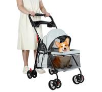 Poussette pliante pour petits chiens et chats, légère avec porte-gobelet, maille respirante et roues absorbant les chocs à 360°, gain de place, capacité de 7,5 kg pour voyage et promenades en plein