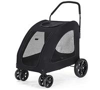 Poussette portable 3 en 1 pour animal de compagnie, poussette de voyage pliable avec roue avant rotative à 360 °, design respirant sur tous les côtés, avec système de frein à pied (noir)