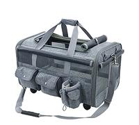 Poussette portable pour animaux domestiques de taille moyenne, fenêtres en maille,Poussette pouvant accueillir deux animaux de compagnie pesant moins de 15 kg en même temps (gris)