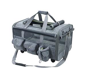 Poussette portable pour animaux domestiques de taille moyenne, fenêtres en maille,Poussette pouvant accueillir deux animaux de compagnie pesant moins de 15 kg en même temps (gris)