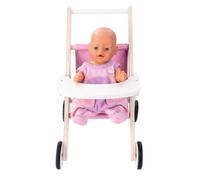 Poussette Poupée en Bois Rose et Blanc - Jouet en Bois Durable pour Poupons et Poupées - Stable avec Roues Caoutchoutées