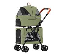 Poussette pour 2 chiens/chats, poussette double pour chien Poussette de voyage respirante pour animaux de compagnie Sac de transport Cage amovible Chariot pliable double couche idéal pour les jumeaux