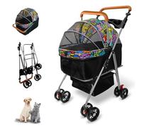 Poussette pour animal de compagnie avec panier de rangement et porte-gobelet, jogging pliable pour chien, chat, chariot 3 en 1, jogging pour chien et chat de taille moyenne (noir magique)
