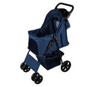 Poussette Pour Animal de Compagnie & Organisateur Caddy Détachable Bleu Marine Pliable Capacité 15kg Roules Crochet Laisse Canopé Fenêtre Maille Panier Pochettes & Couverture de Pluie Imperméable