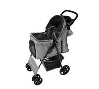 Poussette Pour Animal de Compagnie & Organisateur Caddy Détachable Gris Tissé Pliable Capacité 15kg Roules Crochet Laisse Canopé Fenêtre Maille Panier Pochettes & Couverture de Pluie Imperméable