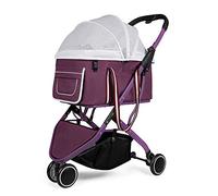 Poussette pour animal domestique, chat, chien, chariot de promenade pour chien de taille moyenne et petite avec panier de rangement, pliable, léger, amovible, facile à plier d'une seule main, max. 4