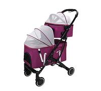 Poussette pour animal domestique - Landau double pour 2 chats et chiens - Poussette double couche pour chat - Poussette amovible à deux couches - Chariot de voyage pour chat (bleu) (violet)