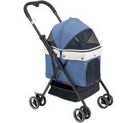 Poussette pour animal domestique - Poussette de voyage pour chiens et chats avec roues avant pivotantes à 360° et suspension qui peut être pliée par simple pression d'un bouton (bleu) (Bleu)