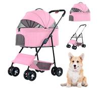 Poussette Pour Animal Domestique, Poussette Pour Chien Et Chat De Petite Et Moyenne Taille Avec Support Amovible, Cadre En Alliage D'aluminium, Chariot Léger Pliable à 4 Roues Sans Fermeture éclair Po