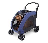 Poussette pour animal domestique - Quatre roues flexibles/étanche/poignée réglable - Grand espace pliable pour chiens et chats par Grand Medium - Charge maximale 60 kg (rouge) (bleu)