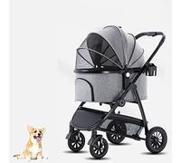 Poussette Pour Animaux De Compagnie 4 Roues Chat Chien Poussette Porte-Animaux Chariot De Promenade Pliable Chien Poussette Avec Doublure Amovible Chariot Pour Chien De Compagnie,Gris