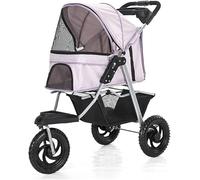 Poussette pour animaux de compagnie à 3 roues pour chats/chiens, porte-poussette avec grandes roues, landau pliable pour chien avec porte-gobelet, charge 25 kg (bleu) (rose)