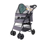Poussette pour animaux de compagnie à 4 roues, chariot de promenade pour chien et chat, cage de transport pliable avec porte-gobelets et doublure amovible pour chiens de petite et moyenne taille, ma