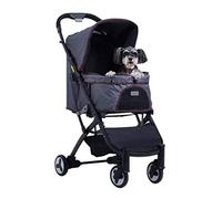 Poussette pour animaux de compagnie, chariot pour chien avec 4 roues et rangement pour une charge maximale de 20 kg, l'animal peut facilement entrer et sortir du chien (noir) (bleu)