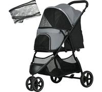 Poussette pour animaux de compagnie PawHut avec protection contre la pluie 2 laisses de sécurité Poussette pour chats avec panier de rangement Caisse pour chiens pliable pour petits chiens et chiens m