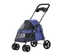 Poussette pour animaux de compagnie pour chats avec porte-gobelet, landau pour chien poussette avec housse de pluie, poussettes pour chiens respirantes pour petits chiens Luxury Pet Gear Tissu Oxford Cadre en fer fin -1967H1L7Z ( Couleur : Bleu )