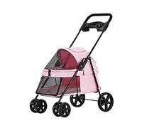 Poussette pour animaux de compagnie pour chats avec porte-gobelet, landau pour chien poussette avec housse de pluie, poussettes pour chiens respirantes pour petits chiens Luxury Pet Gear Tissu Oxford Cadre en fer fin -1967H1L7Z ( Couleur : Rose )