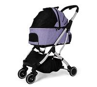Poussette pour animaux de compagnie pour chiens de petite ou moyenne taille, chariot de promenade pliable 3 en 1 à 4 roues avec support pliable amovible, max. 44 LBS (gris) (violet)