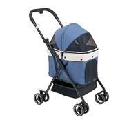 Poussette pour animaux de compagnie pour chiens et chats, chariot de transport avec roues avant pivotantes à 360° et suspension, pliable à un bouton, cadre facile à plier, animaux jusqu'à 17,6 lb (g