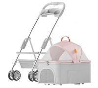 Poussette pour Animaux de Compagnie pour Chiens et Chats de Taille Moyenne et Petite Poussette de Voyage Multifonction 3 en 1 pour Animaux de Compagnie avec Support Amovible,Pink