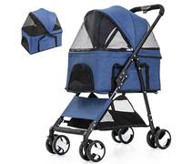 Poussette pour Animaux de Compagnie pour Petits Chiens Moyens Chat - Poussette pour Chiots à 4 Roues avec Support Amovible - Chariot de Voyage Multifonction pour Animaux de Compagnie,Blue