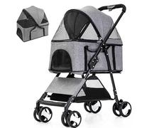 Poussette pour Animaux de Compagnie pour Petits Chiens Moyens Chat - Poussette pour Chiots à 4 Roues avec Support Amovible - Chariot de Voyage Multifonction pour Animaux de Compagnie,Grey