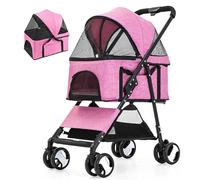 Poussette pour Animaux de Compagnie pour Petits Chiens Moyens Chat - Poussette pour Chiots à 4 Roues avec Support Amovible - Chariot de Voyage Multifonction pour Animaux de Compagnie,Pink