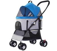 Poussette pour Animaux de Compagnie pour Petits Chiens Moyens Chats, Cage pour Chien Chat, Poussette Multifonction 3 en 1, Poussette Pliante de Voyage avec Transporteur Amovible,Blue