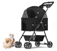 Poussette pour Animaux de Compagnie Poussette de Jogging Multifonction 3 en 1 pour Chien et Chat, pour Chiens et Chats de Taille Moyenne et Petite Poussette de Voyage Légère et Pliante,Black