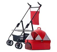 Poussette pour Animaux de Compagnie - Poussette Multifonction 3 en 1 pour Chien et Chat - Poussette de Voyage Légère et Pliante avec Support Amovible,Red