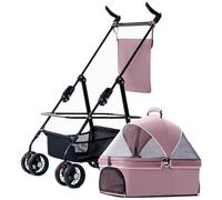 Poussette pour Animaux de Compagnie - Poussette Multifonction 3 en 1 pour Chien et Chat - Poussette de Voyage Légère et Pliante avec Support Amovible,Pink