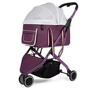 Poussette pour animaux de compagnie Poussette pour chien et chat Poussette pliante 3 en 1 pour animaux de compagnie Siège auto à charge amovible et poussette avec bouton (violet) (violet)