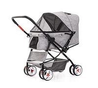 Poussette pour animaux de compagnie Poussette pour chiens de taille moyenne Poussettes pour chat/chien à 4 roues Pliage facile d'une seule main Poignée de poussée réversible Poussette pour chien Por