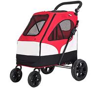 Poussette pour animaux de compagnie, poussettes pour grands chiens, 4 roues légères, pliables, avec sac de rangement, roue avant pouvant être tournée à 360 ° pour animal de compagnie (bleu) (rouge)