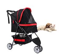 Poussette pour animaux de compagnie robuste de qualité supérieure pour petits chiens et chats de taille moyenne, poussette pliable pour chien avec système de suspension/pliage à une main,Rouge