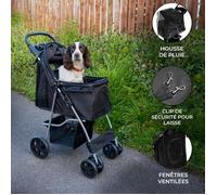Poussette pour animaux - MONSTERSHOP - Pliable - Noir - Capacité 15kg - Housse pluie incluse
