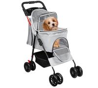 Poussette Pour Animaux, Pliage en Un Seul Geste, Tissu Oxford 300d, Maniabilité Multi-Roues,98 × 67 × 46 cm (Gris)