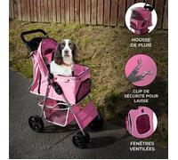 Poussette Rose Pliable pour Chien Chat Animaux de Compagnie - Max 15KG Rose G