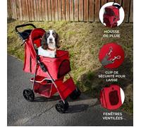 Poussette pour animaux - Rouge - Pliable - Acier robuste - Capacité 15kg - Panier & porte-gobelet