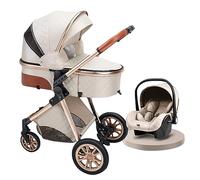 Poussette pour bébé pour nouveau-né et tout-petit, 3 en 1, poussettes réglables à haute vue, landaus et poussettes pour bébé avec housse de pluie et moustiquaire (couleur : beige)