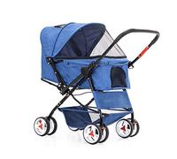 Poussette pour chat/chien facile à plier d'une seule main, 4 roues pour chiens de taille moyenne et petite, poignée de poussée réversible, poussette pour animal domestique, porte-chiot et chaton, co