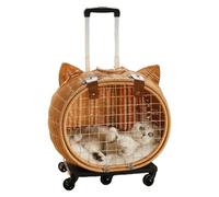 Poussette Pour Chat | Poussette Chien en Rotin avec Roues et Transporteur Chat | Transporteur Pour Animaux Respirant avec Poignée Télescopique | pour Camping Shopping Plage Pique-nique Extérieur